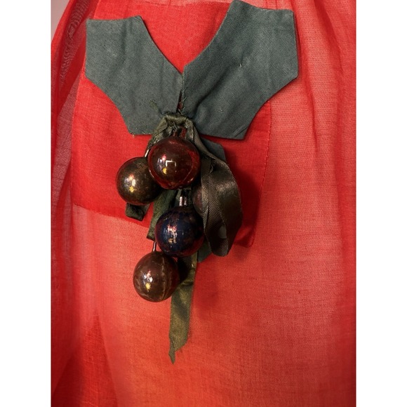 Vintage 50s 60s Christmas Half Apron Sheer Red Appliqued Holly Baubles Balls - Picture 2 of 13